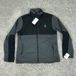 Spyder Jacket Mens Medium Gray Black Full Zip Fleece Core Sweater Ski Outdoor
