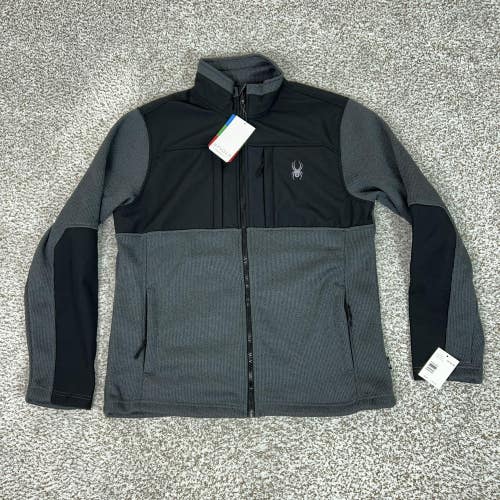 Spyder Jacket Mens Medium Gray Black Full Zip Fleece Core Sweater Ski Outdoor