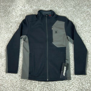 Spyder Jacket Mens Small Black Gray Full Zip Fleece Bandit Ski Core Sweater Logo