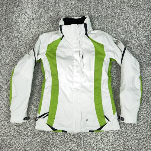 Spyder Jacket Womens 8 White Green Hooded Insulated Ski Snowboard Winter Logo
