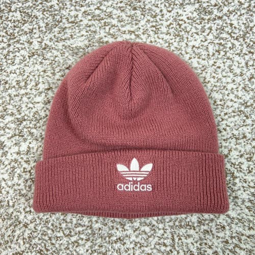 Adidas Hat Beanie Mens One Size Pink Knit Trefoil Logo Winter Casual Sports