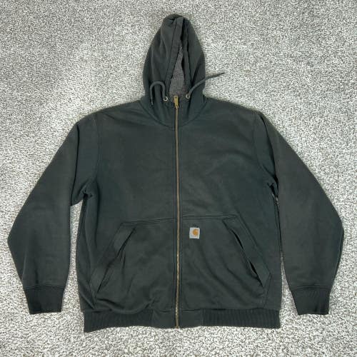 Carhartt Hoodie Mens Large Black Sherpa Lined Full Zip Rain Defender Workwear
