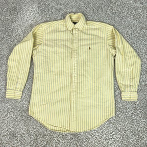 Ralph Lauren Shirt Mens Medium Yellow Stripe Long Sleeve Button Up Classic Fit