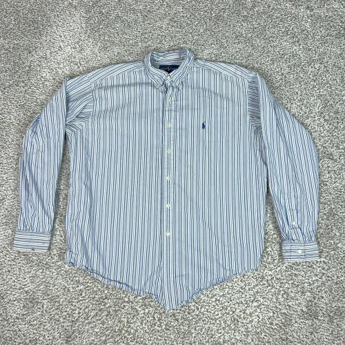 Ralph Lauren Blake Shirt Mens Large Blue Stripe Long Sleeve Button Down Cotton