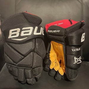Vatrano Black Bruins Bauer Vapor 1X Pro Gloves 13" Yellow AX Suede Palms Pro Stock Custom