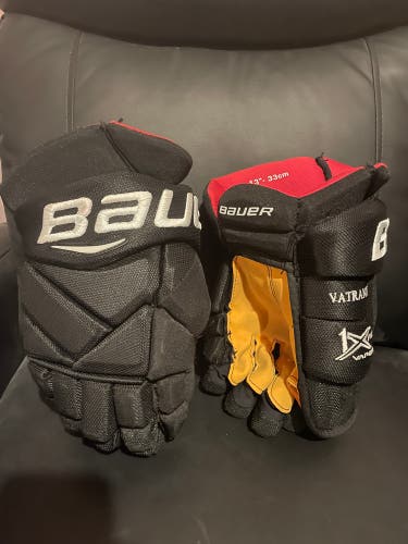 Vatrano Black Bruins Bauer Vapor 1X Pro Gloves 13" Yellow AX Suede Palms Pro Stock Custom