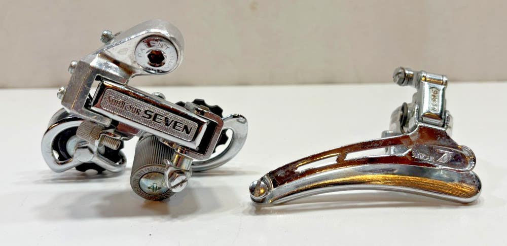 Vintage Suntour 7 Seven Short Cage Rear & Bottom Pull Front Road Derailleurs