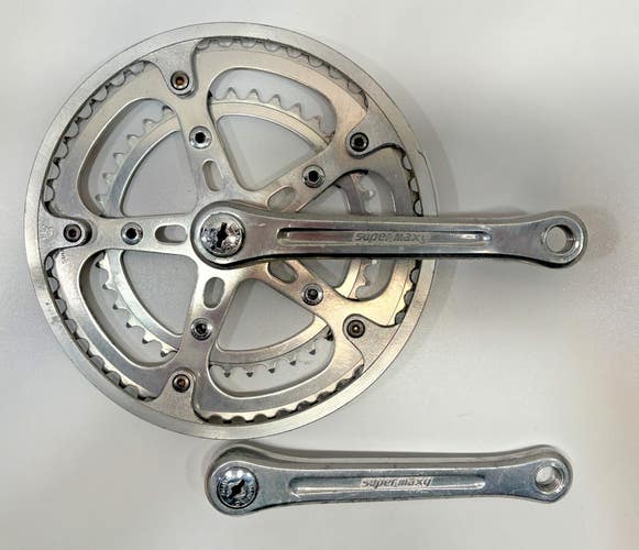 Vintage Sugino Super Maxy 170mm 52/39 Silver Aluminum Double Crankset Guard Caps