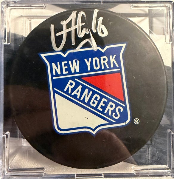 NEW YORK RANGERS #16 VINCENT TROCHECK SIGNED PUCK AUTHENTICATED (JSA Authentication) In Case