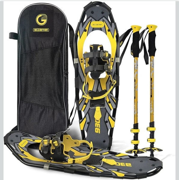 G2 30" Lightweight Snowshoes w/Trekking Poles, Yellow, Toe Box, Ratchet Binding