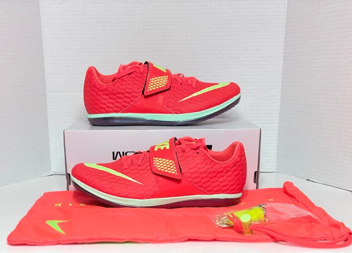 Size M 9.5 Nike High Jump HJ Elite 'Bright Crimson Lime Blast' Track & Field Spikes Shoes FZ9636-600
