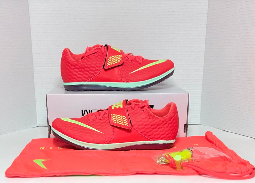 Size M 9.5 Nike High Jump HJ Elite 'Bright Crimson Lime Blast' Track & Field Spikes Shoes FZ9636-600