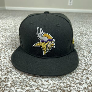 Minnesota Vikings Hat Cap Fitted Mens 7 1/4 Black NFL Football New Era 59FIFTY