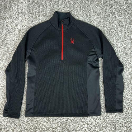 Spyder Pullover Mens Medium Black Red Quarter Zip Thermal Ski Core Sweater Logo