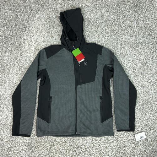 Spyder Jacket Mens Small Gray Black Hooded Full Zip Ski Hiking Core Sweater Top