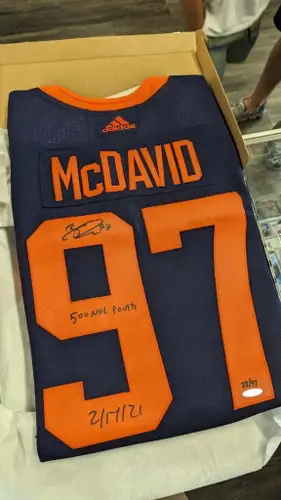 Connor McDavid Jersey Signed & Inscribed "500 NHL Points" Alt Oilers /97 UDA