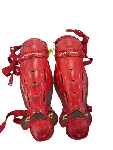 Used Champro AGE 9-12 SHIN GUARDS Catchers Leg Guards Red Junior 11850-S000021777