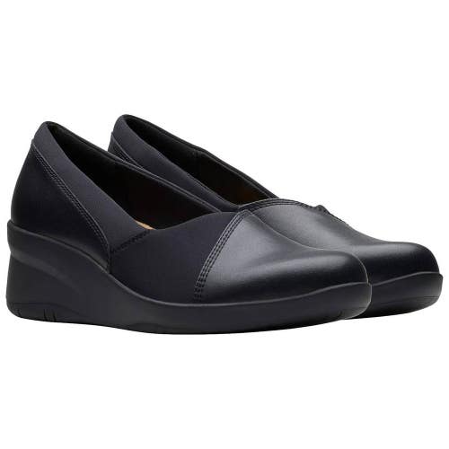 Clarks Suttyn Walk Flat Women's US 10 Black Leather Wedge Heel Slip-On HAWK3127