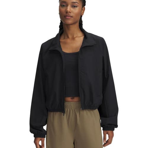 Under Armour Rival Jacket Women's Medium Black Woven Full Zip Cropped DDR2873