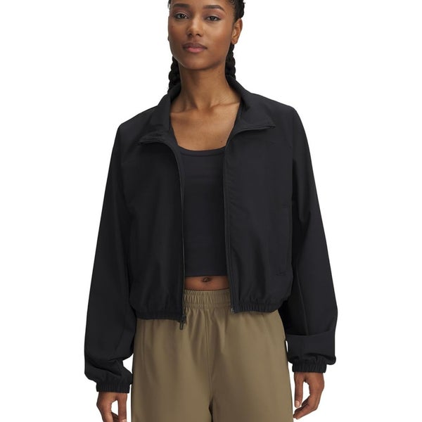 Under Armour Rival Jacket Women's Medium Black Woven Full Zip Cropped DDR2873