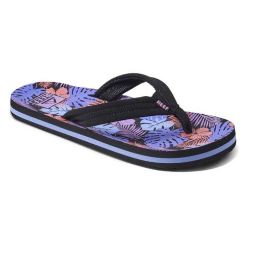 Reef Ahi CJ3681 Sandals Kids US 6 Purple Fronds Leaf Print Flip Flop HAWK3006