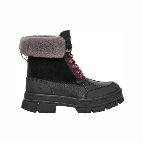 UGG Ashton Addie Toddler 10 Black Full-Grain Leather Waterproof Boots HTAT558