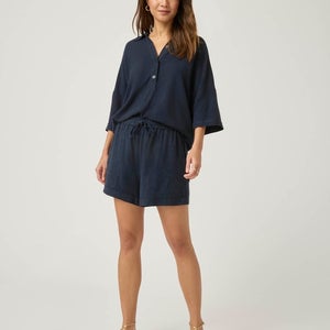 Splendid Coastal Shorts Women's XS Blue Linen Blend Drawstring Waist DDR2806