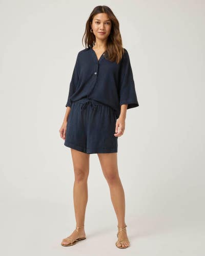 Splendid Coastal Shorts Women's XS Blue Linen Blend Drawstring Waist DDR2806