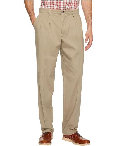 Dockers Easy Pants Men's 38x36 Khaki Pleated Classic Fit Straight Leg DDR2641