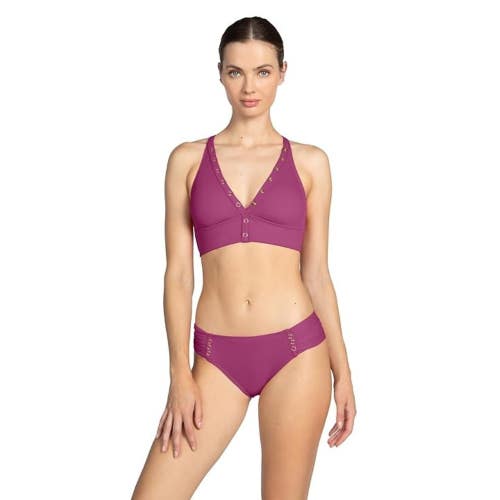 Robin Piccone Amy Halter Top Women Large Lotus Ribbed Crossback Swimwear DDR2636