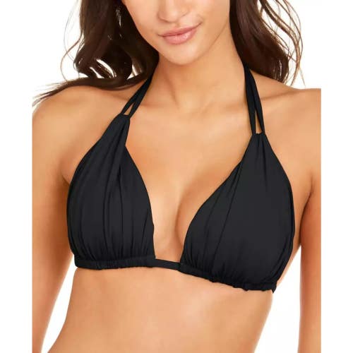 La Blanca Island Goddess Triangle Bikini Top Womens 16 Black Halter Neck DDR2361