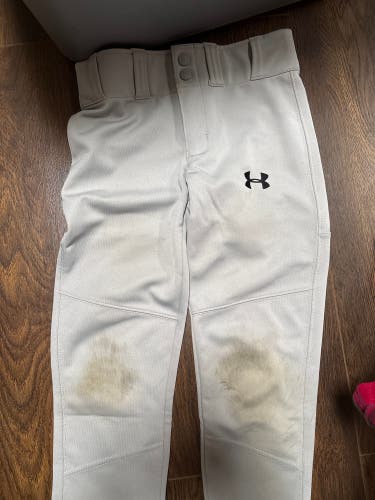 Gray Men's Small Youth Under Armour Game Pants (Used)