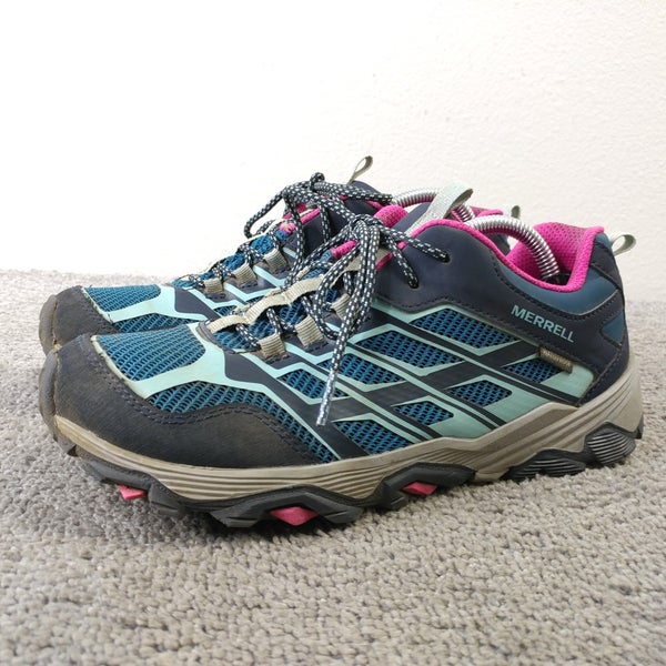 Merrell Moab FST Low Girls Size 6 Waterproof Hiking Sneakers Blue Black Shoes