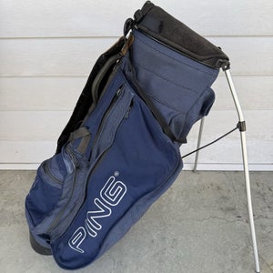 Vintage Ping Hoofer 4 Way Stand Carry Bag Dual Straps Dark Blue White Logos