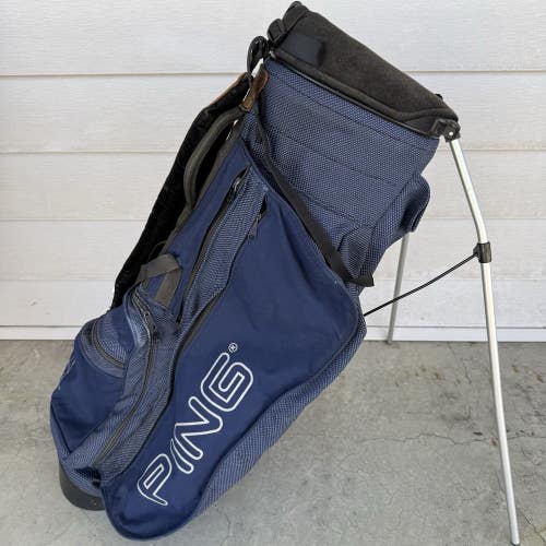 Vintage Ping Hoofer 4 Way Stand Carry Bag Dual Straps Dark Blue White Logos
