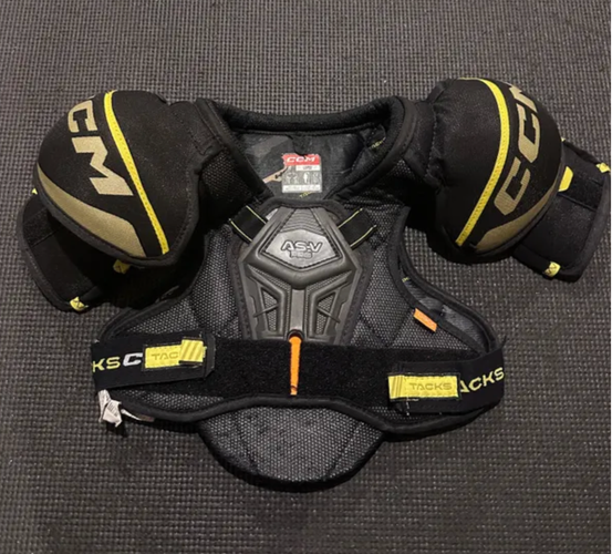 Youth Large CCM Tacks AS-V Pro Shoulder Pads AND Youth 10" Shin Pads USED