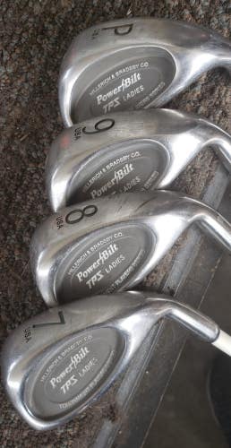 SET OF 4 LADIES POWERBILT TPS CAVITY BACK GOLF IRONS 7 8 9 PW GRAPHITE VERY NICE