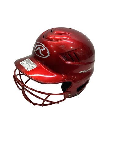 Used Rawlings RED 6 1/2 - 7 1/2 Batting Helmet w/Mask Red One Size 11347-S000264511