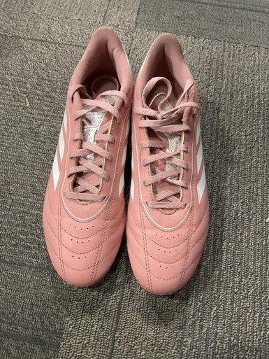 pink and white adidas soccer cleats