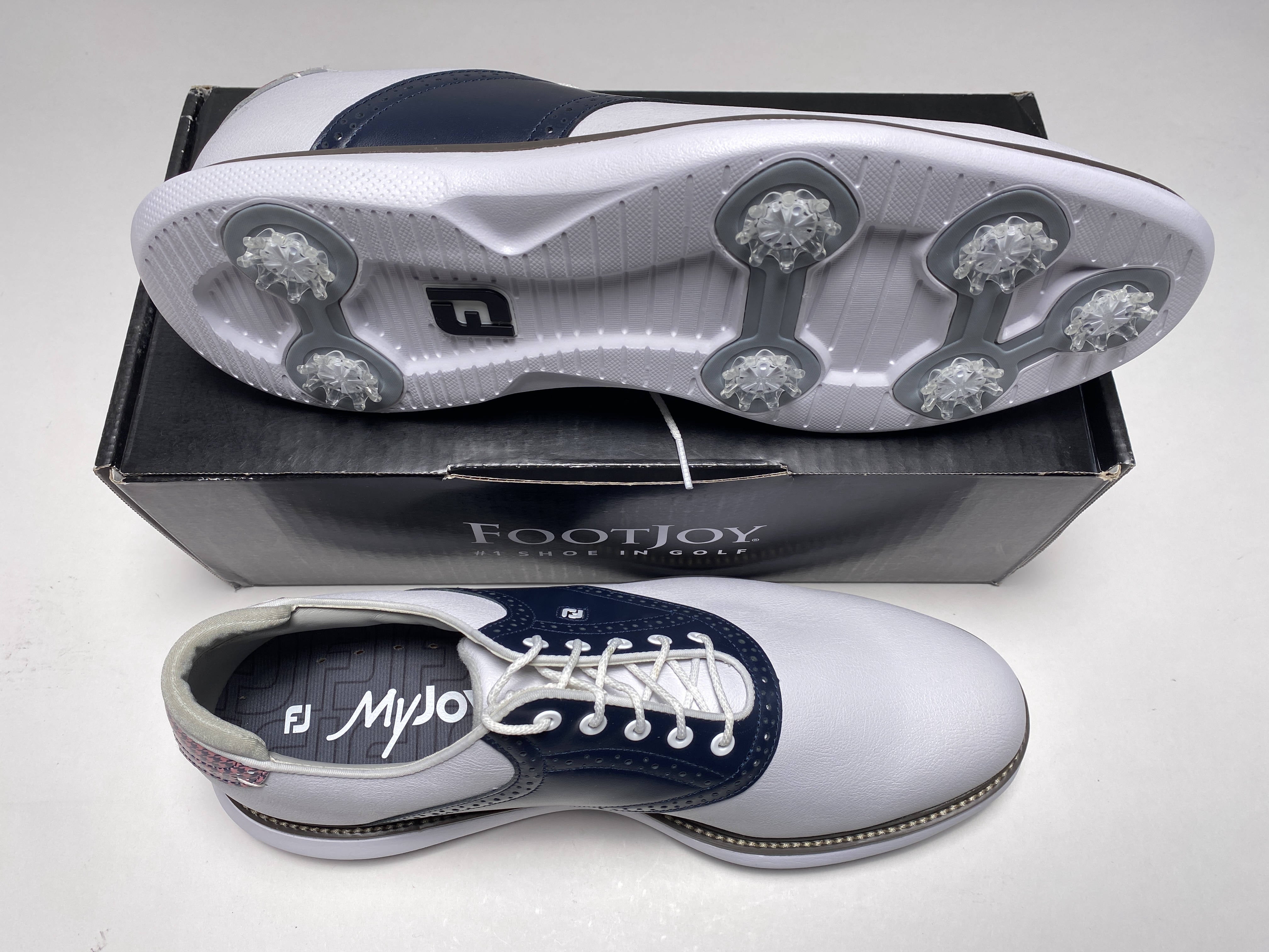 FootJoy MyJoys Traditions Spike Golf Shoes White Navy Men display picture 3
