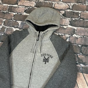 Zoo York Heavyweight Sherpa Lined Hoodie Gray Black Y2K Skate Zip Jacket Size M