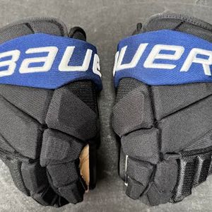 Like-New Pro Stock Bauer Vapor Hyperlite Gloves 13" Black/Blue Colour-Maple Leafs Flipside Alternate