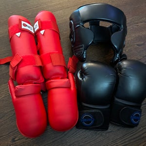 Karate/ Martial arts leg pads, head gear and gloves come with carrying bag