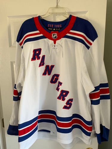 NY Rangers White Size 58 Men's Adidas Primegreen MIC Game Jersey (New)