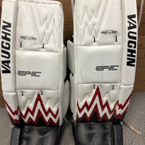 36" + 1" Vaughn Epic 8606 (Used) White Senior Sr goal ice hockey Goalie Leg Pads 36 inch