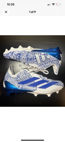 Size 12 Adidas Adizero Electric Lacrosse football cleats white blue NEW