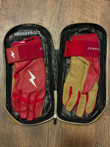 Bruce Bolt Premium Pro Long Cuff Batting Gloves Large - Red