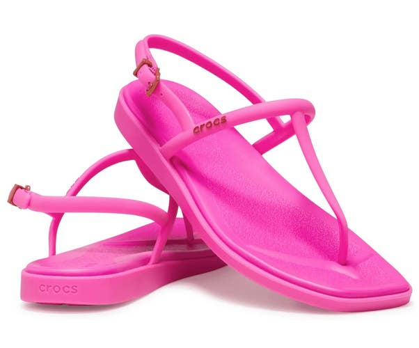 Crocs Miami 209793-6TW Sandals Women's 9 Pink Square Toe Thong Flip Flop VER1466