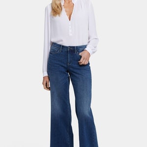 NYDJ Teresa Jeans Women's 12 Rio Rapids Denim Stretch Wide Leg Zip Fly DDR2821