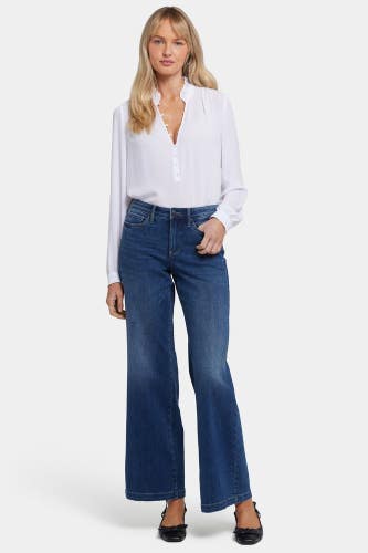 NYDJ Teresa Jeans Women's 12 Rio Rapids Denim Stretch Wide Leg Zip Fly DDR2821